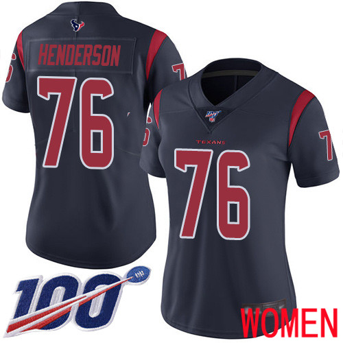 Houston Texans Limited Navy Blue Women Seantrel Henderson Jersey NFL Football #76 100th Season Rush Vapor Untouchable->women nfl jersey->Women Jersey